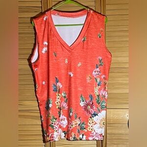 Vibrant Coral Sleeveless V-neck Blouse NWOT